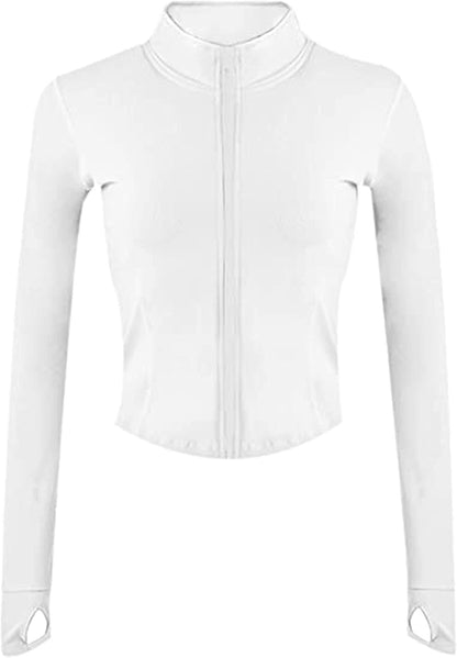 Womens Active Zip Up Running Workout Cropped Bbl Athletic Jacket with Thumb Holes