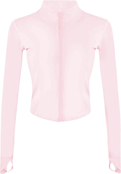 Womens Active Zip Up Running Workout Cropped Bbl Athletic Jacket with Thumb Holes