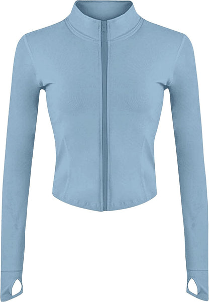 Womens Active Zip Up Running Workout Cropped Bbl Athletic Jacket with Thumb Holes