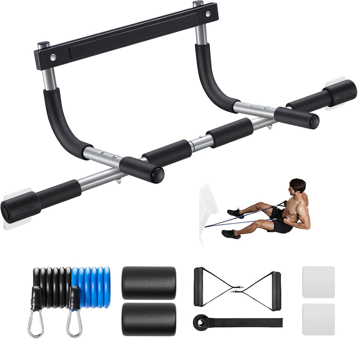 Pull Up Bar for Doorway, Thickened Steel, 440 lbs Capacity, Multi-Grip Chin-Up Bar for Home Gym