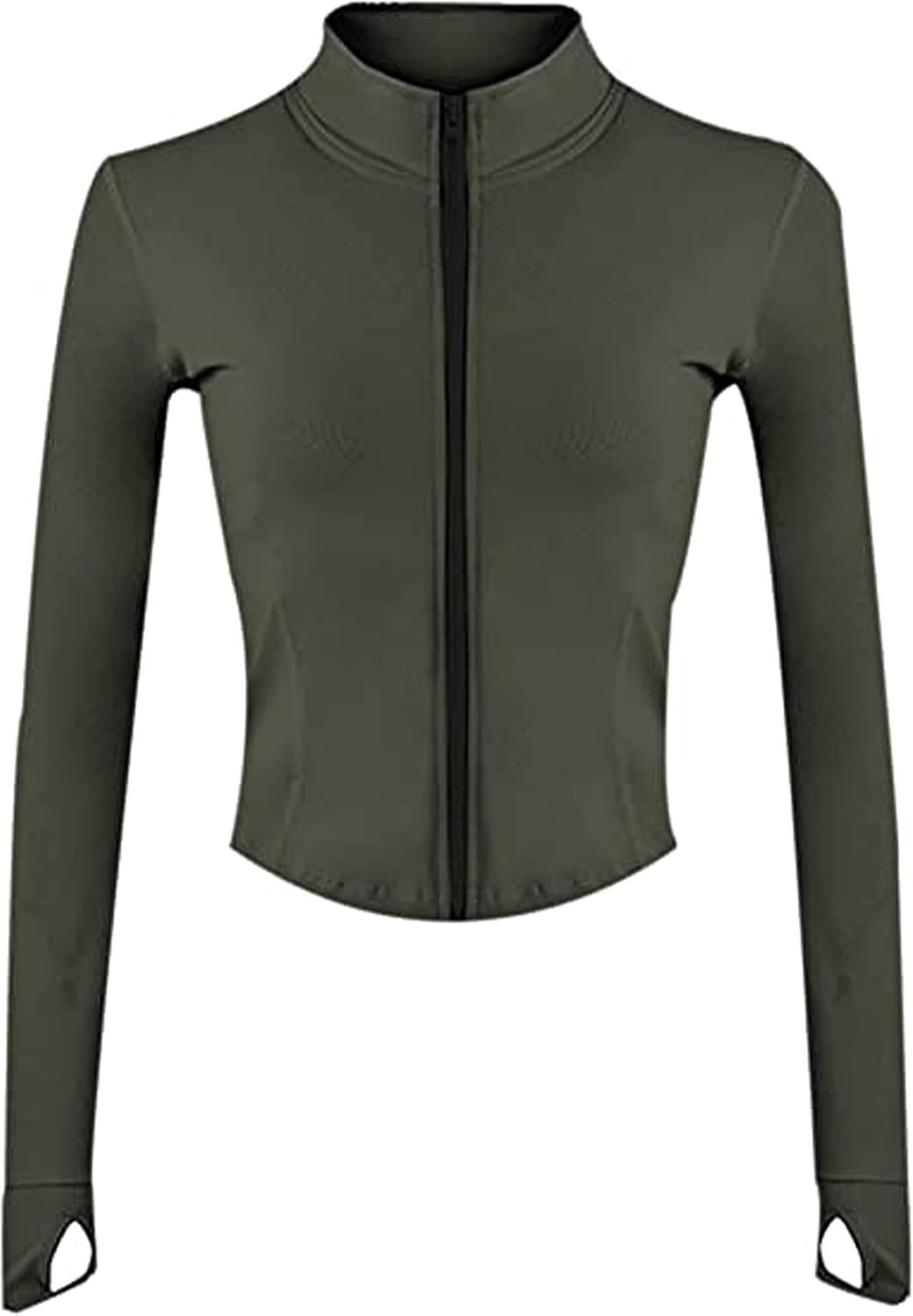 Womens Active Zip Up Running Workout Cropped Bbl Athletic Jacket with Thumb Holes