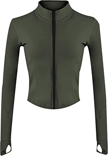 Womens Active Zip Up Running Workout Cropped Bbl Athletic Jacket with Thumb Holes