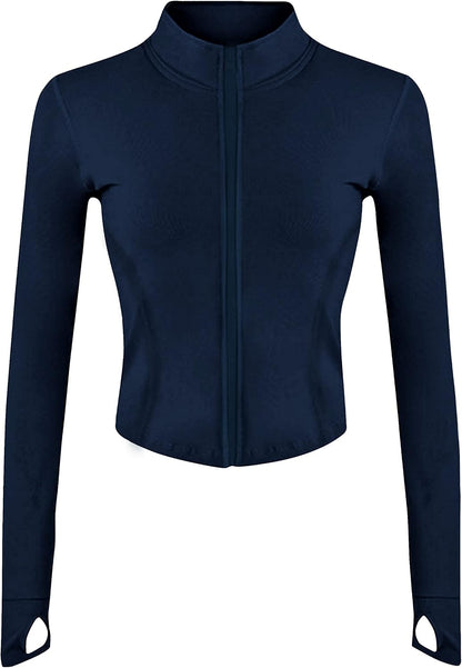 Womens Active Zip Up Running Workout Cropped Bbl Athletic Jacket with Thumb Holes