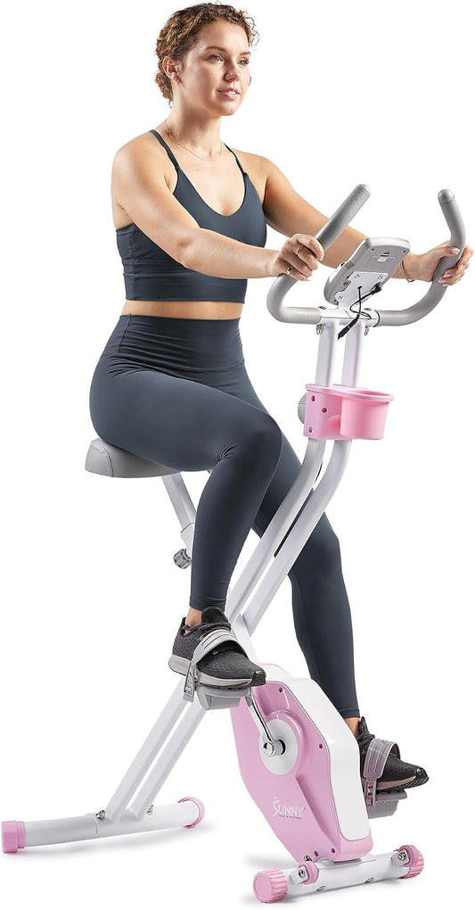 Sunny Health & Fitness Foldable Magnetic X-Bike, 14-Lvl Resistance, Adjustable Seat, SunnyFit App