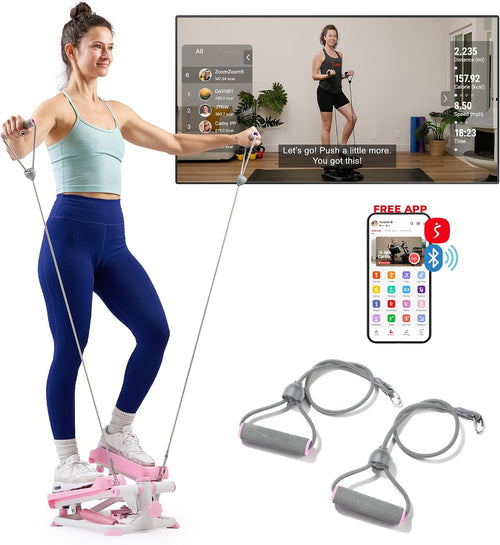 Health & Fitness Mini Stair Stepper with Resistance Bands for Home Gym, Adjustable Step Height, 300 lb Capacity, SunnyFit App