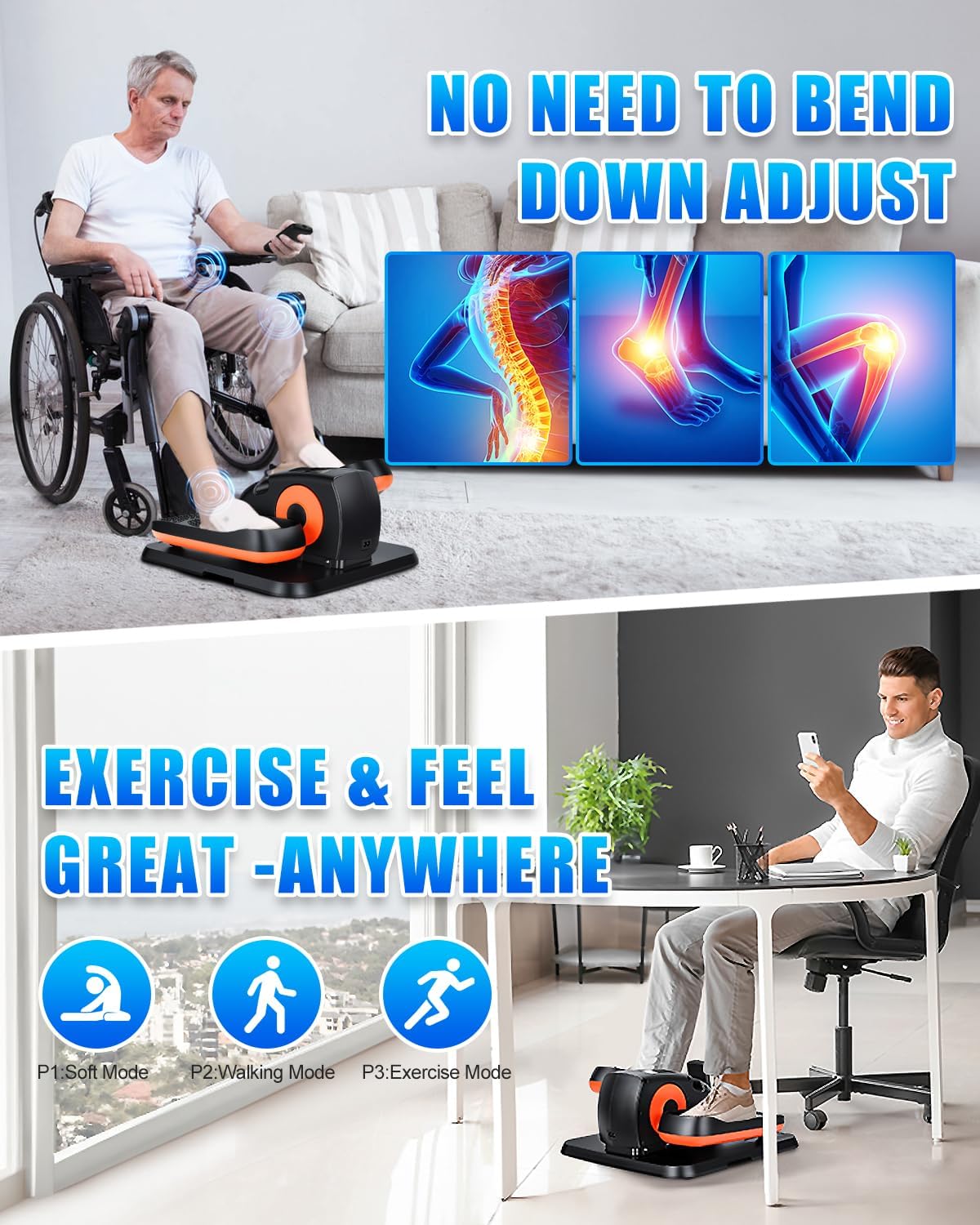 Under Desk Elliptical for Seniors – No Assembly, 12 Speeds, Quiet & Portable