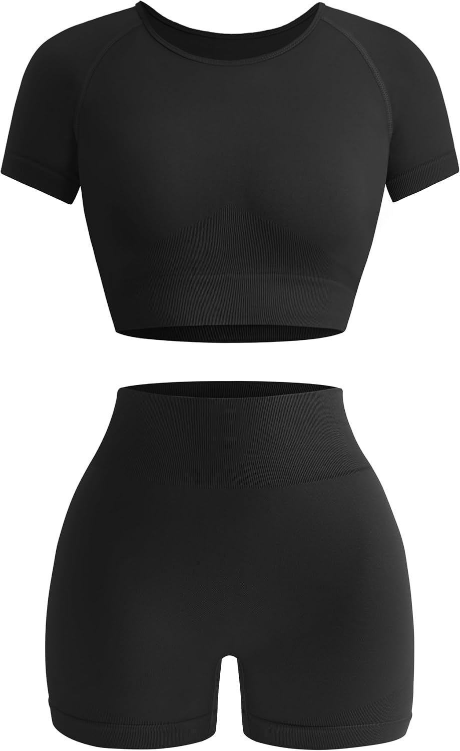 Women's 2-Piece Workout Set, Seamless Crop Top & High Waist Shorts, Acid Wash Yoga & Pilates Outfit