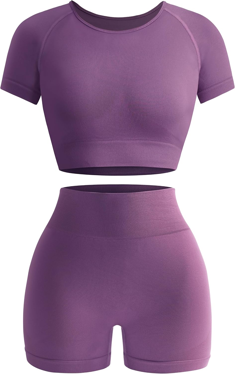 Women's 2-Piece Workout Set, Seamless Crop Top & High Waist Shorts, Acid Wash Yoga & Pilates Outfit