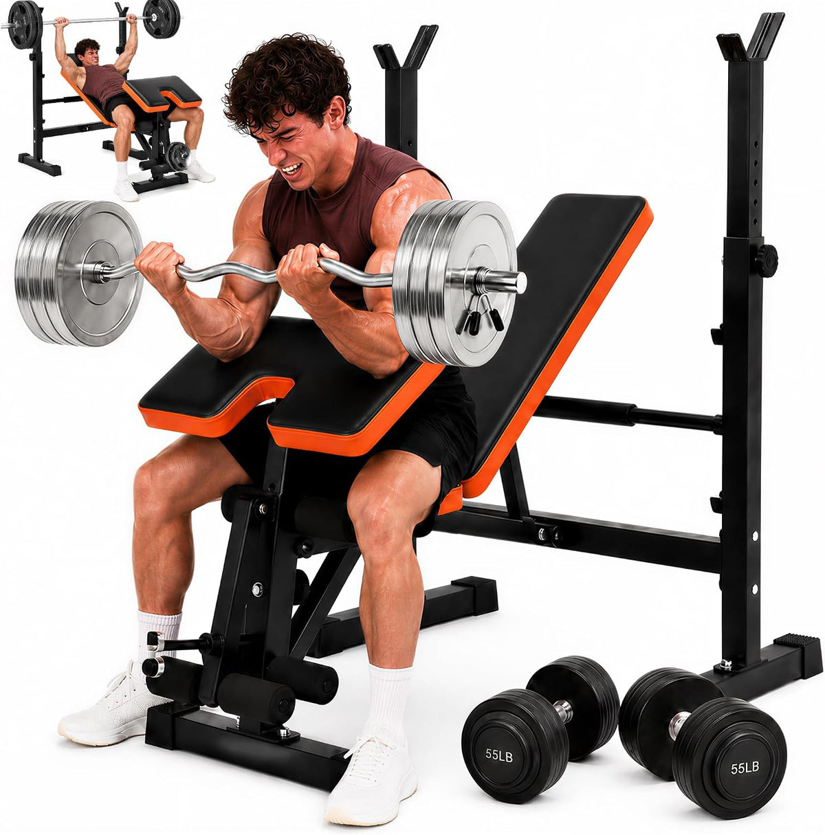 ASTM-Certified Weight Bench Set – 880-1980LBS, Rack & Leg Extension