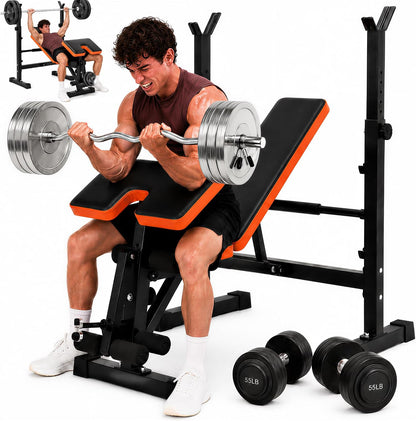 ASTM-Certified Weight Bench Set – 880-1980LBS, Rack & Leg Extension